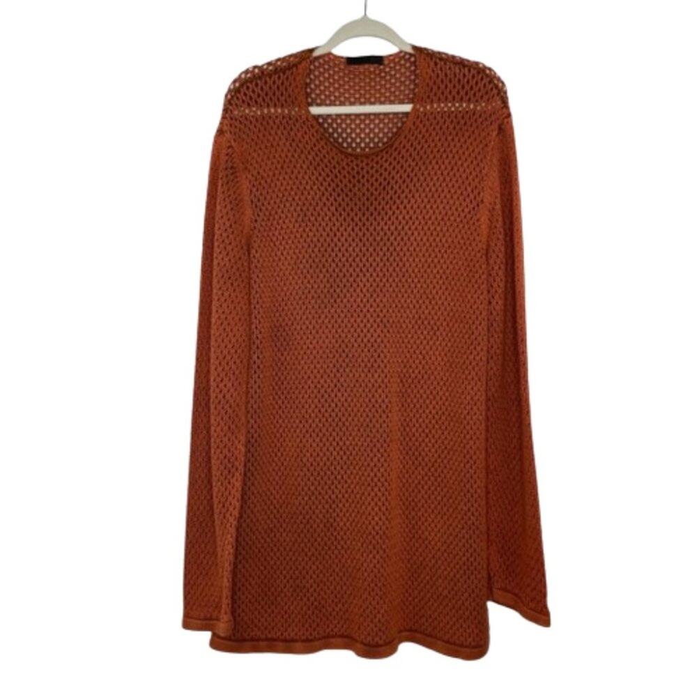 ASOS orange/red brick open knit long sleeve tunic dress size 2XL